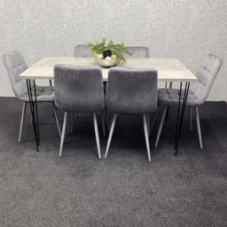 Kosy Koala 6 Seater Wood and Velvet Tufted Dining Set Grey - thumbnail 1