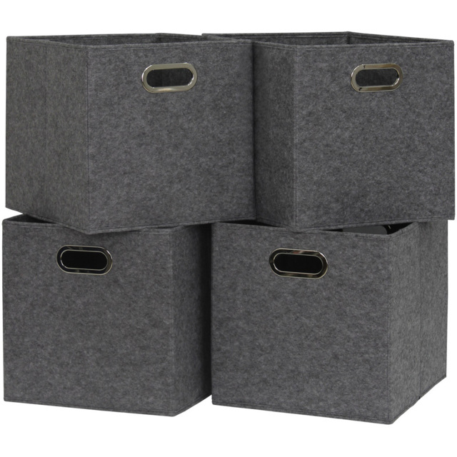 Home Source Grey Felt Fabric Oval Handle Cube Storage Box 4 Pack - image 1