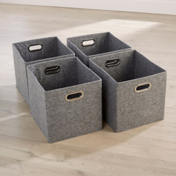 Home Source Grey Felt Fabric Oval Handle Cube Storage Box 4 Pack - thumbnail 2