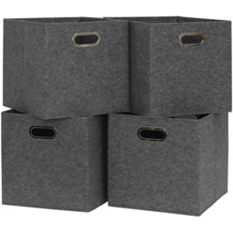 Home Source Grey Felt Fabric Oval Handle Cube Storage Box 4 Pack