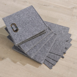 Home Source Grey Felt Fabric Oval Handle Cube Storage Box 4 Pack - thumbnail 3