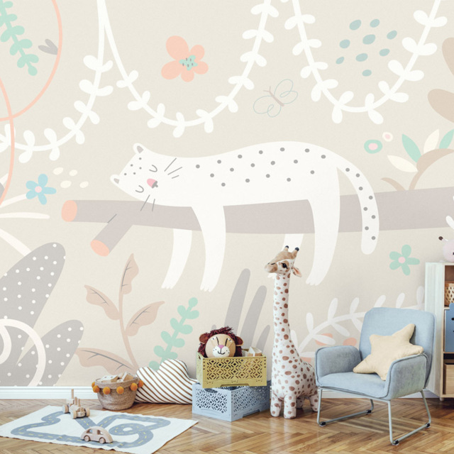 Origin Murals Sleeping Jungle Leopard Grey Wall Mural - image 1