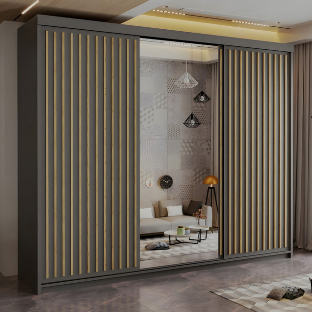 Sliding Wardrobes 4U Royal Minimalist Grey 3 Door Mirrored Wardrobe - image 1