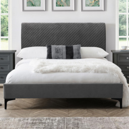 Julian Bowen Sanderson King Size Grey Velvet Bed Frame - thumbnail 1