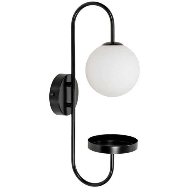 ValueLights Milo Matte Black and Frosted Glass Curved Wall Light with Shelf - image 1