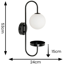 ValueLights Milo Matte Black and Frosted Glass Curved Wall Light with Shelf - thumbnail 4