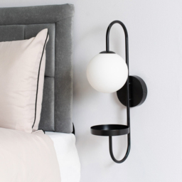 ValueLights Milo Matte Black and Frosted Glass Curved Wall Light with Shelf - thumbnail 3
