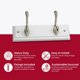 Headbourne White and Satin Nickel 2 Hook Coat Rail - thumbnail 4