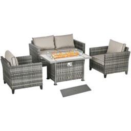 Outsunny 4 Seater Grey Rattan Patio Furniture Set with Gas Fire Pit Table - thumbnail 2