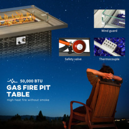 Outsunny 4 Seater Grey Rattan Patio Furniture Set with Gas Fire Pit Table - thumbnail 4