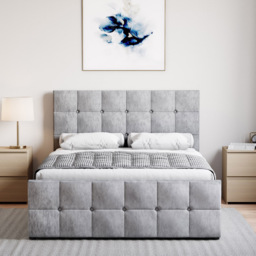 Vida Designs Valentina Double Silver Velvet Ottoman Bed with Gel Memory Foam Mattress - thumbnail 3
