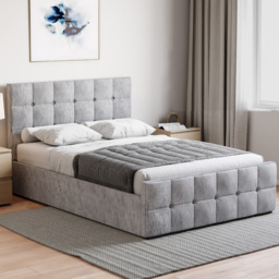 Vida Designs Valentina Double Silver Velvet Ottoman Bed with Gel Memory Foam Mattress - thumbnail 1