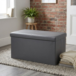 Seville Grey Faux Leather Storage Trunk - thumbnail 2