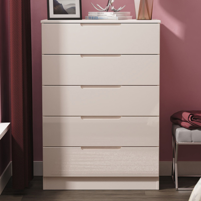 Crowndale Milan Kashmir Gloss and Kashmir 5 Drawer Chest of Drawers Ready Assembled - image 1