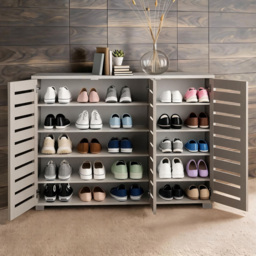 Home Source Oslo 3 Door Grey Shoe Storage Cabinet Unit - thumbnail 3
