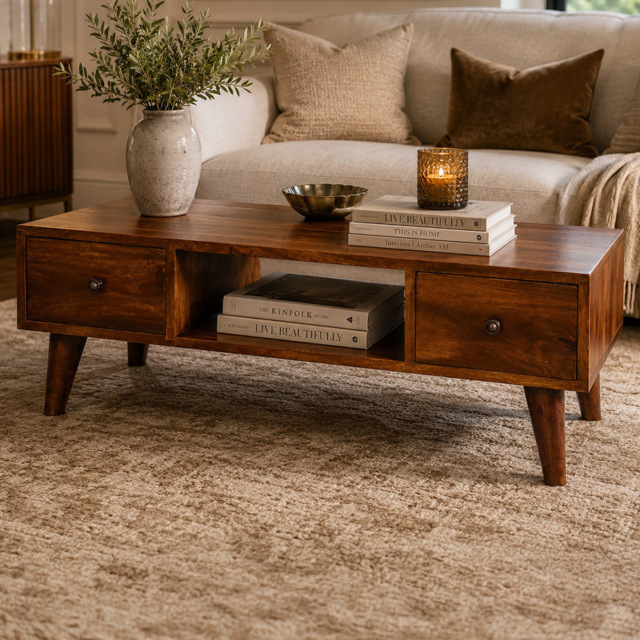 Artisan Furniture Classic Chestnut 2 Drawer Single Shelf Mango Wood Coffee Table - image 1