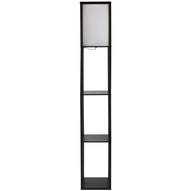 ValueLights Struttura 3 Shelf Black Shelving Unit Floor Lamp with Fabric Shade - image 1