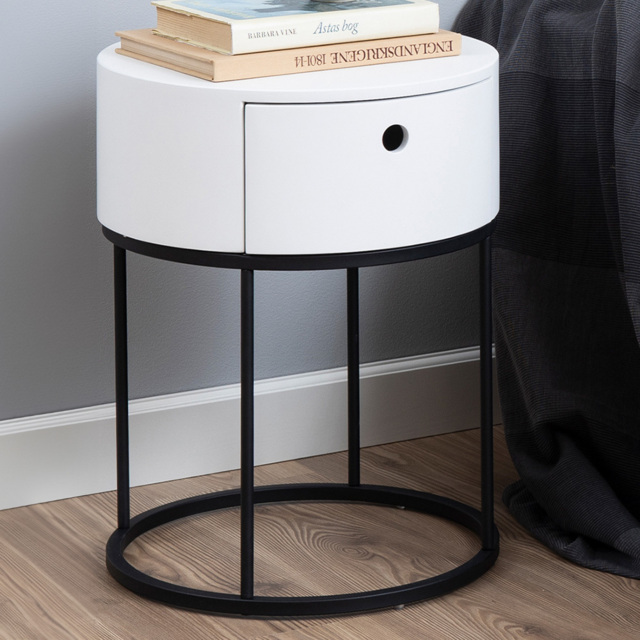 Florence Polo Single Drawer Black and White Round Bedside Table - image 1