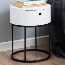 Florence Polo Single Drawer Black and White Round Bedside Table - thumbnail 1