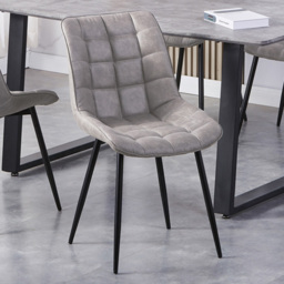 Alba Light Grey Suede Effect Plush Padded Dining Chair Set of 2 - thumbnail 1
