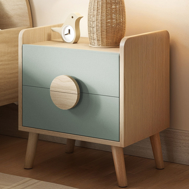 Flair Noah Green and Oak 2 Drawer Bedside Table - image 1