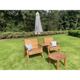 Charles Taylor Grand Straight Companion Seat with Coffee Table and Grey Cushions - thumbnail 3