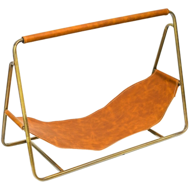 Ivyline Contemporary Hanging Leather Antique Brass Log Holder - image 1