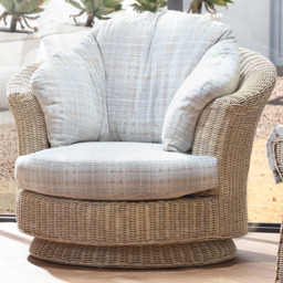Desser Clifton Lyon Natural Rattan Check Fabric Swivel Chair