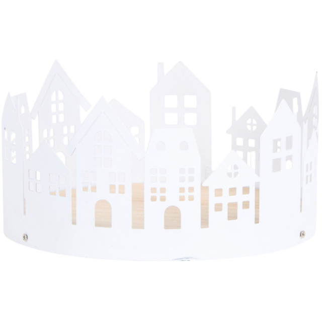 Mistletoe Cottage Round Metal and Wood White House Scene Christmas Tray 16cm - image 1