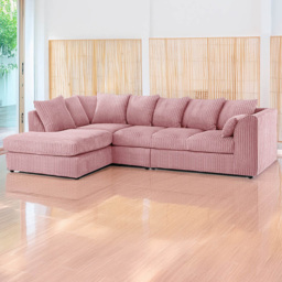 Luxor 5 Seater Pink Jumbo Cord Left Hand L Shaped Corner Sofa with Scatter Back