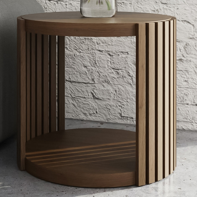 GFW Zadie Walnut Single Shelf Slatted Round Side Table - image 1