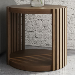 GFW Zadie Walnut Single Shelf Slatted Round Side Table - thumbnail 1