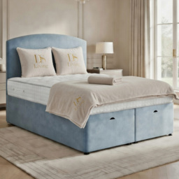 DS Living Opulence Sky Blue Double Velvet Upholstered Ottoman Bed