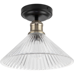 Cosylyte Bowley Bathroom Ribbed Glass Ceiling Flush Light with Matt Black Base