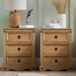 Birlea Corona Pine 3 Drawer Bedside Table Set of 2