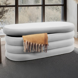 tectake Altu Grey Velvet Bench with Storage - thumbnail 1