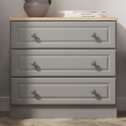 Crowndale Norfolk Dusk Grey and Bardolino Oak 3 Drawer Chest of Drawers Ready Assembled - thumbnail 1