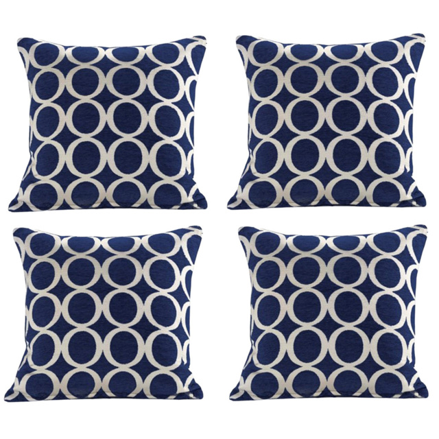 Alan Symonds Chenille Navy Geometric O Cushion with Polyester Filled Pad 45 x 45cm 4 Pack