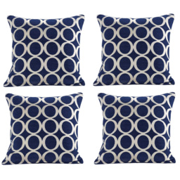 Alan Symonds Chenille Navy Geometric O Cushion with Polyester Filled Pad 45 x 45cm 4 Pack