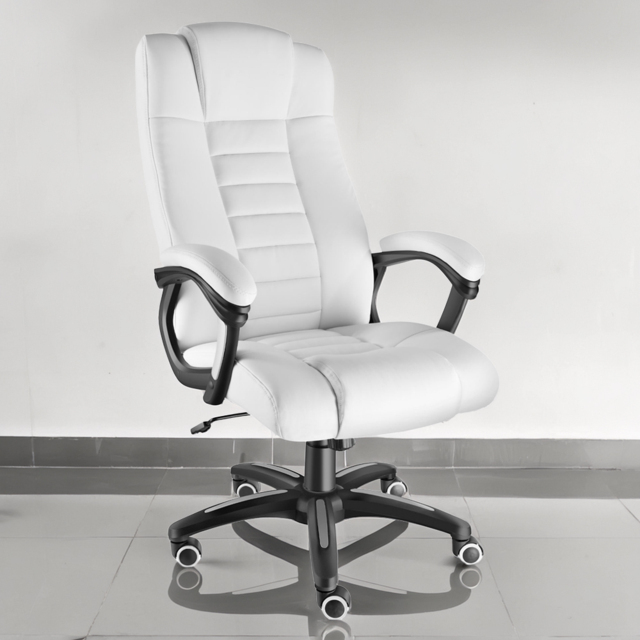 tectake White Office Chair with Padded Armrests - image 1