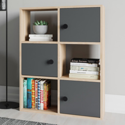Decorotika Tilton Oak and Anthracite 3 Door 3 Shelf Bookcase