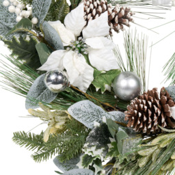 White Poinsettia Christmas Bauble Pinecone Wreath - thumbnail 2
