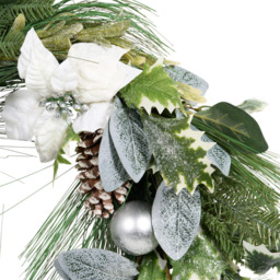 White Poinsettia Christmas Bauble Pinecone Wreath - thumbnail 3