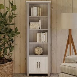 Baumhaus Greystone 2 Door 4 Shelf White Narrow Bookcase