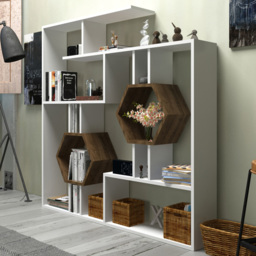 Decorotika Tamara Geometric Honeycomb Brown and White Bookshelf