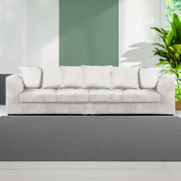Luxor 4 Seater Silver Jumbo Cord Long Sofa with Scatter Back