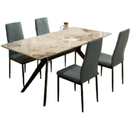 Indoor Living Emily 4 Seater Leather Marble Top Dining Set Grey - thumbnail 2