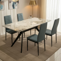 Indoor Living Emily 4 Seater Leather Marble Top Dining Set Grey