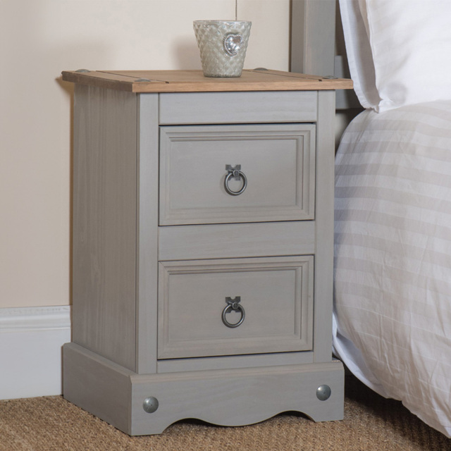 Corona 2 Drawer Grey Washed Wax Petite Bedside Table - image 1