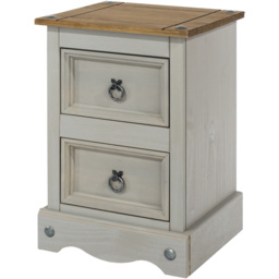 Corona 2 Drawer Grey Washed Wax Petite Bedside Table - thumbnail 3